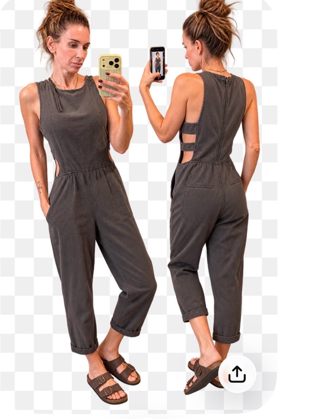 Free People Washed Charcoal Cutout Jumpsuit